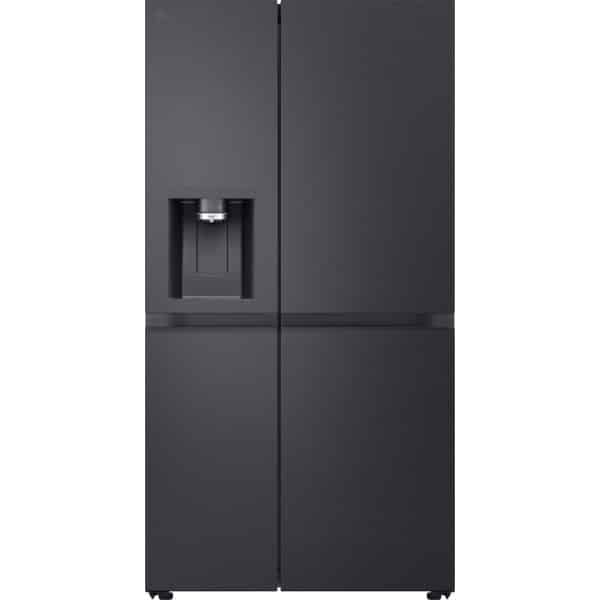 LG GSLE91EVAC, čelný pohľad na Side by Side s dávkovačom vody a ľadu, povrch Essence Black Steel
