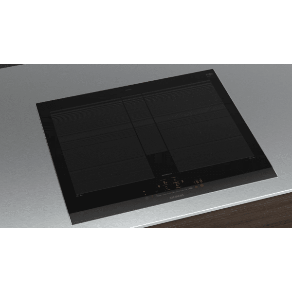 Indukčná doska Siemens EX675HYC1M s označením flexInduction – pohľad zhora, zasadená do pracovnej dosky.