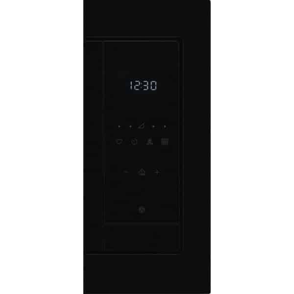 Detail dotykového ovládacieho panela s bielym LED displejom a ikonami funkcií