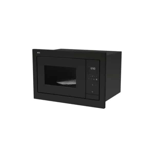 Mikrovlnná rúra AEG TS5GM251EB, predný a bočný pohľad v čiernom prevedení s LED displejom a dotykovým ovládaním