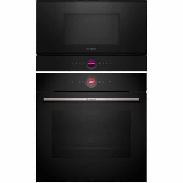 Mikrovlnná rúra Bosch BFR7221B1 nad vstavanou rúrou Bosch v jednotnom čiernom dizajne