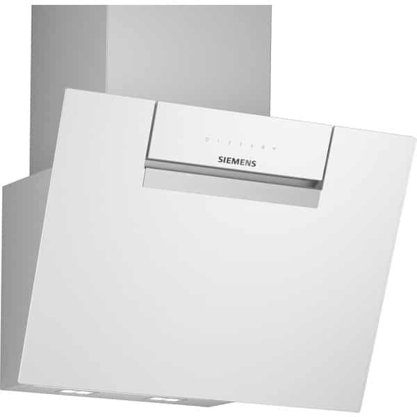 Šikmý biely panel odsávača Siemens s dotykovým ovládaním a nápisom SIEMENS.