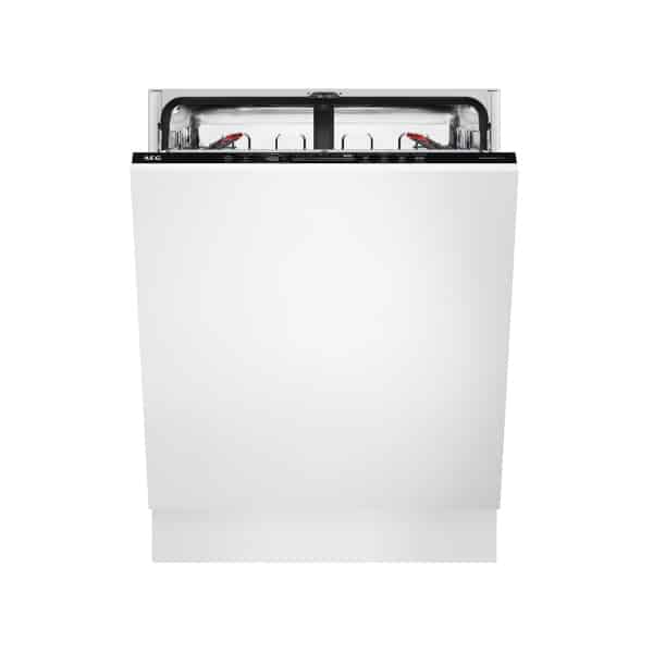 AEG FSE82827P, predný pohľad so zobrazenými ovládacími prvkami a čiastočne otvoreným vnútrom